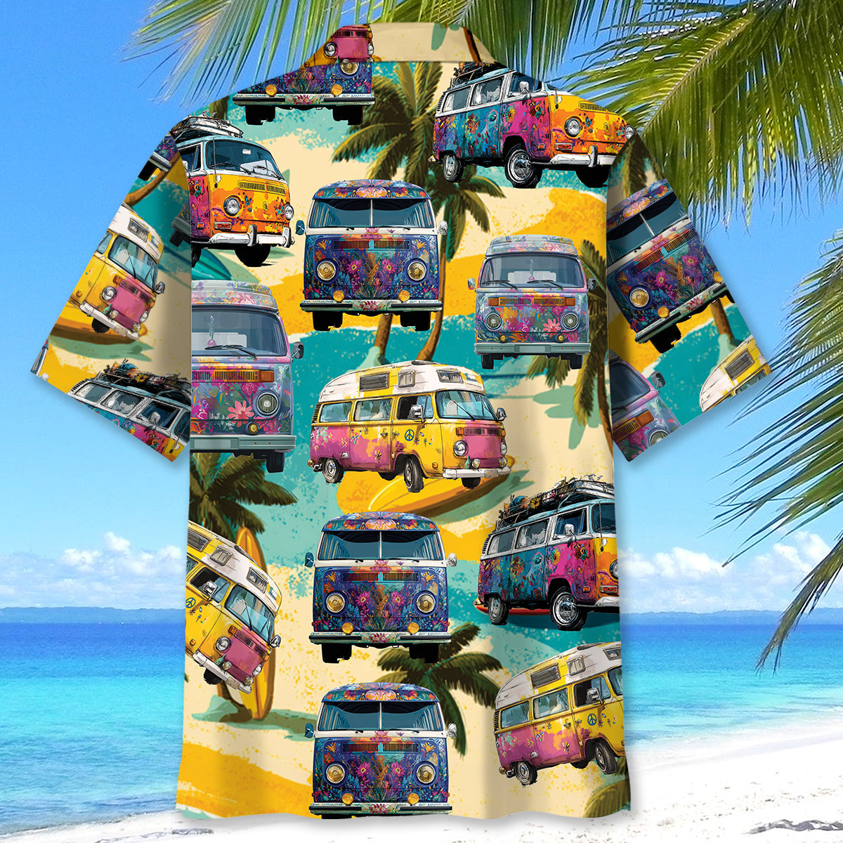 Vintage Camping Car on the Beach Hawaiian Shirt - XL - hawaiian shirt