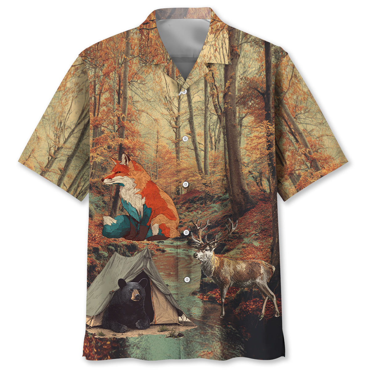Vintage Camping Forest Autumn Hawaiian Shirt - S - hawaiian shirt