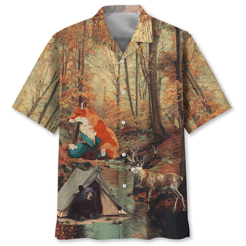 Vintage Camping Forest Autumn Hawaiian Shirt - S - hawaiian shirt