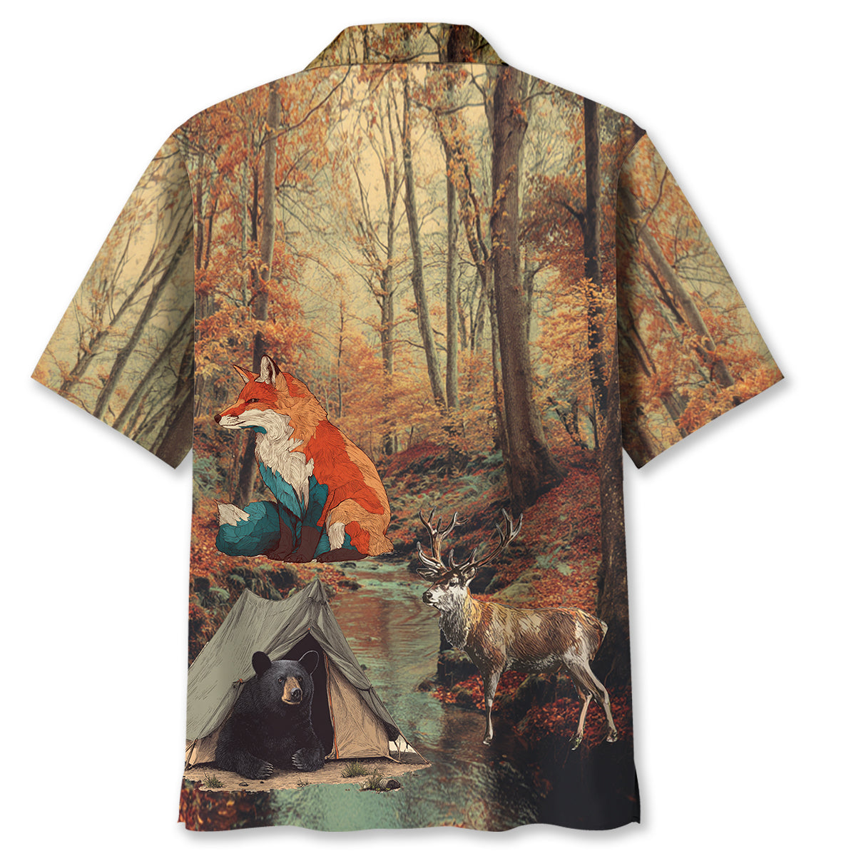 Vintage Camping Forest Autumn Hawaiian Shirt - M - hawaiian shirt