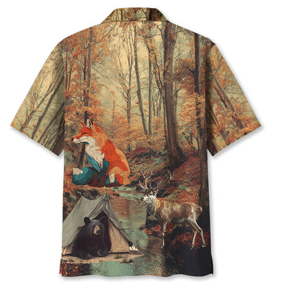 Vintage Camping Forest Autumn Hawaiian Shirt - M - hawaiian shirt