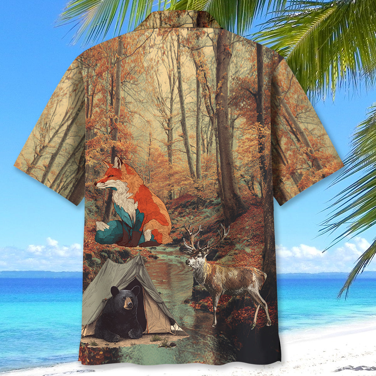 Vintage Camping Forest Autumn Hawaiian Shirt - XL - hawaiian shirt