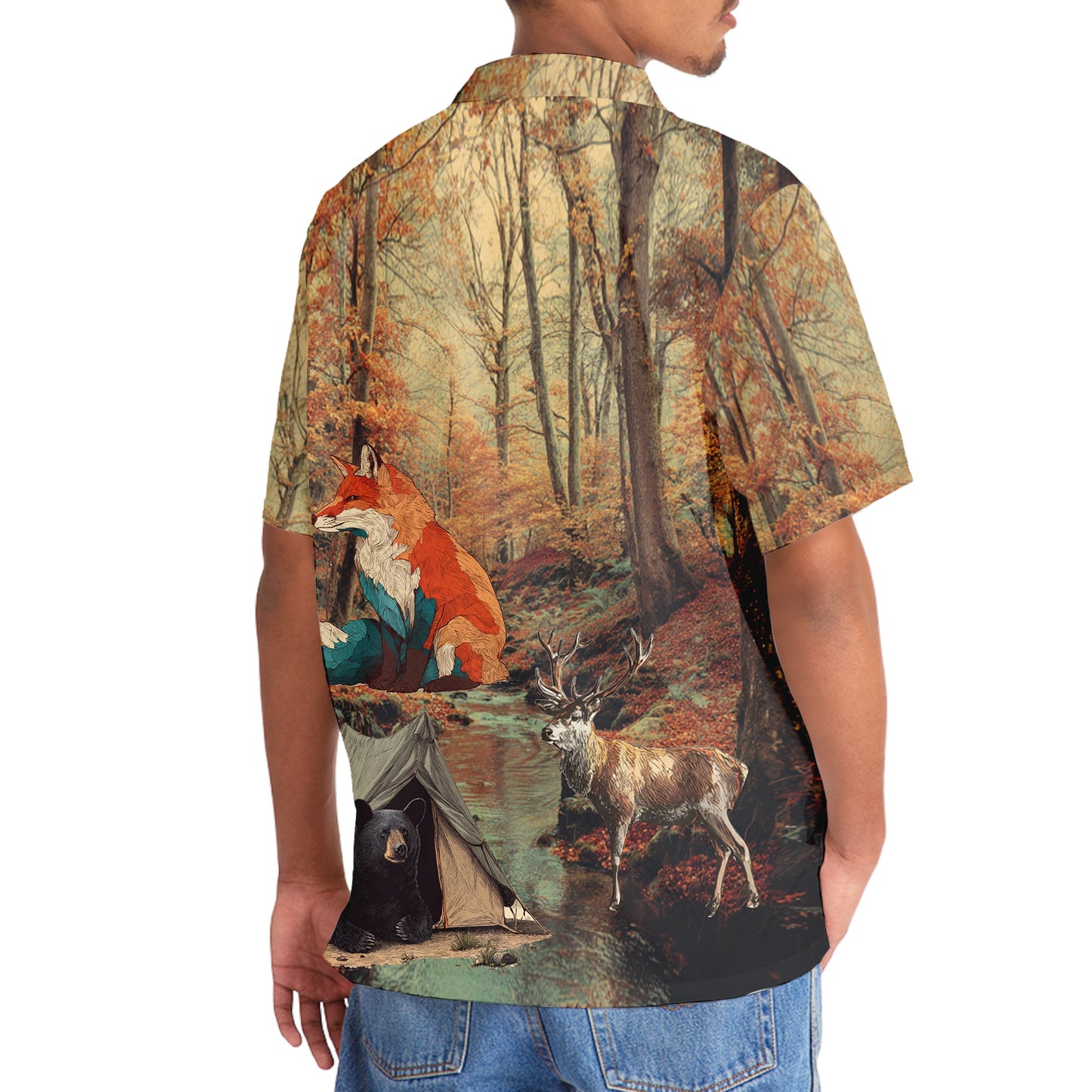 Vintage Camping Forest Autumn Hawaiian Shirt - 3XL - hawaiian shirt