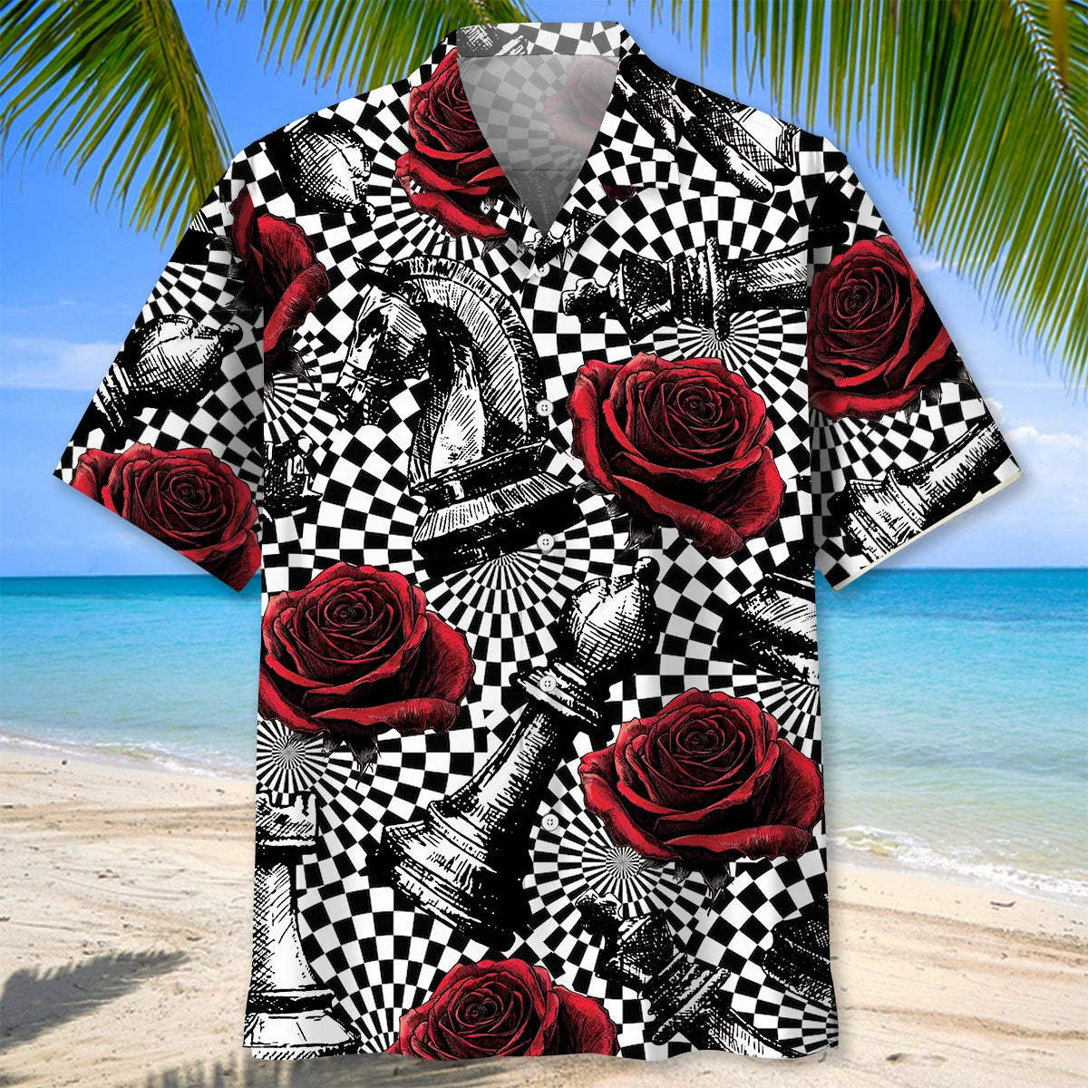 Vintage Chess Rose Hawaiian Shirt, custom shirt gift for men (view 3)