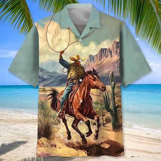 Vintage Cowboy Bucking Hawaiian Shirt, custom shirt gift for men