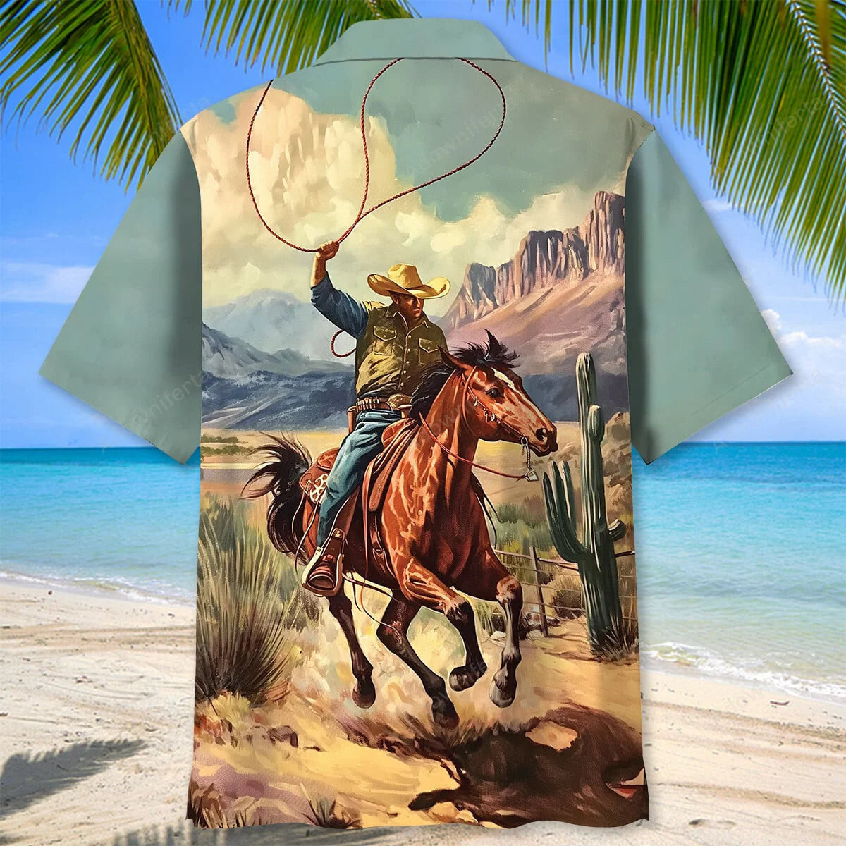Vintage Cowboy Bucking Hawaiian Shirt, custom shirt gift for men (view 3)