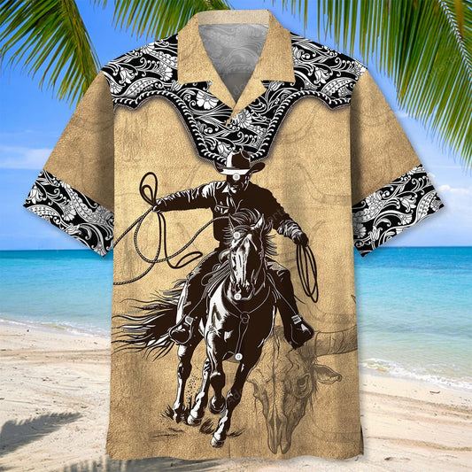 Vintage Cowboy Hawaiian Shirt, custom shirt gift for men