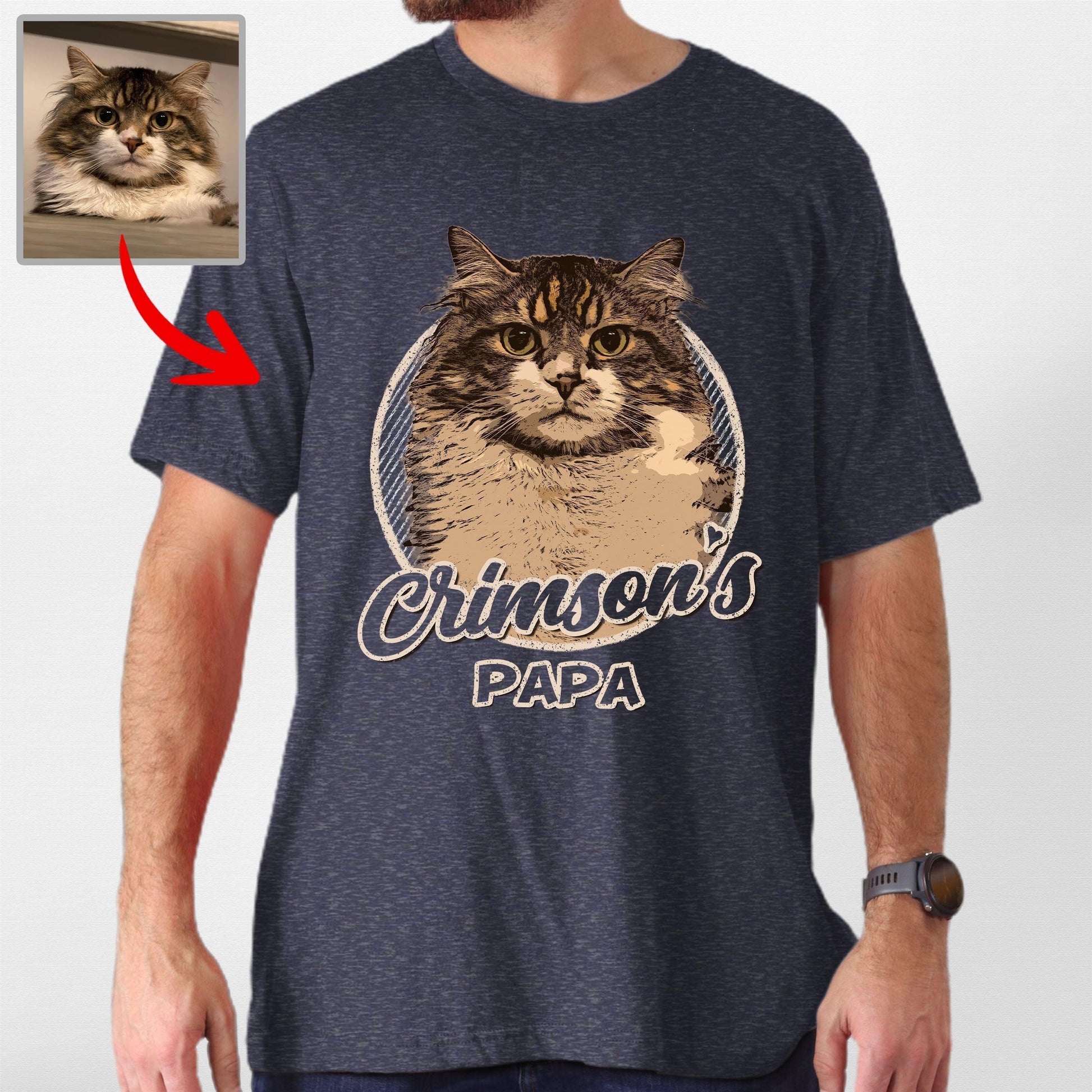 Vintage Custom Dog Portrait Bella Canvas Tee, custom pet portrait gift for pet lovers (view 5)