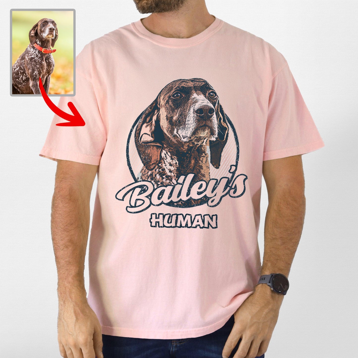 Vintage Custom Dog Portrait Bella Canvas Tee, custom pet portrait gift for pet lovers (view 6)
