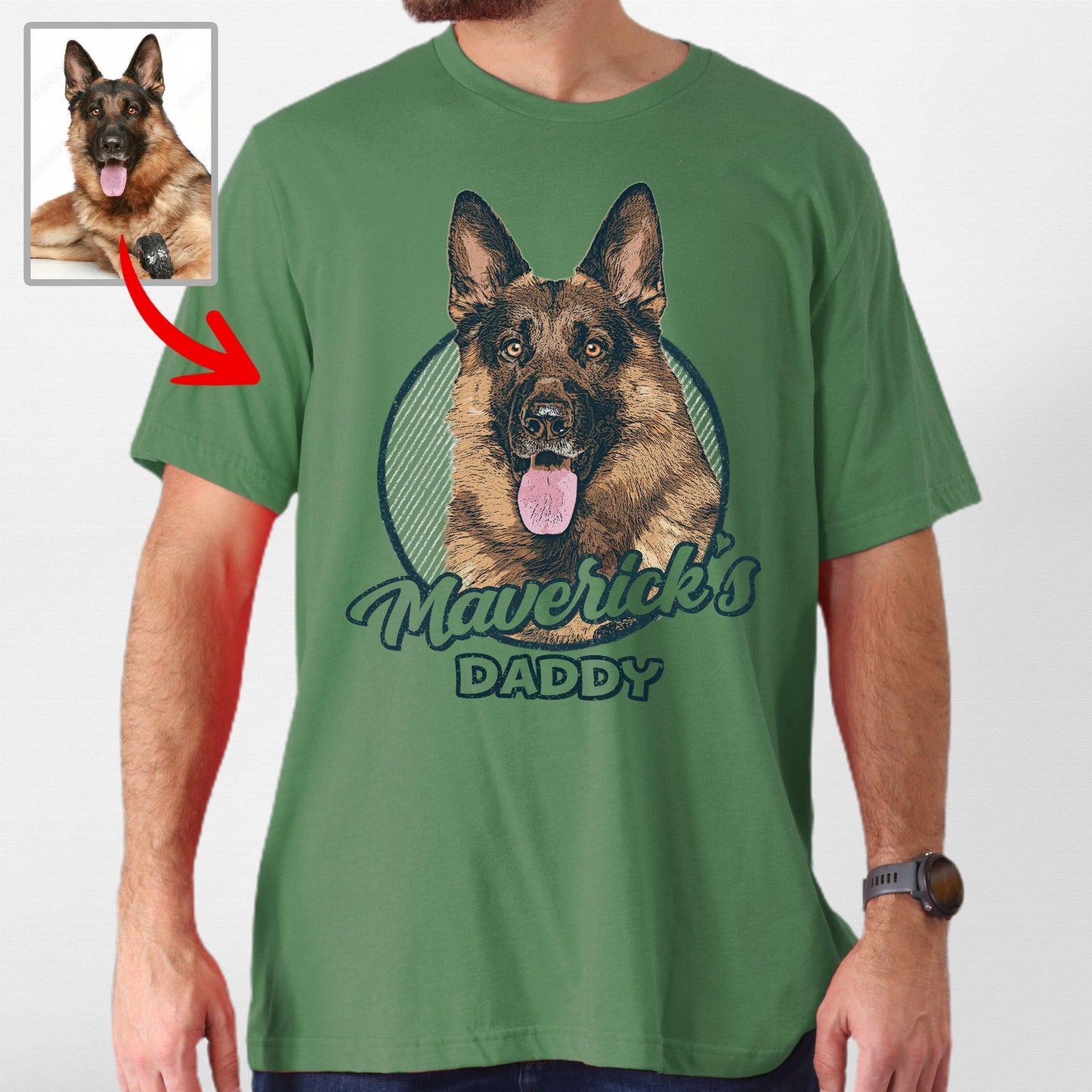 Vintage Custom Dog Portrait Bella Canvas Tee, custom pet portrait gift for pet lovers (view 7)