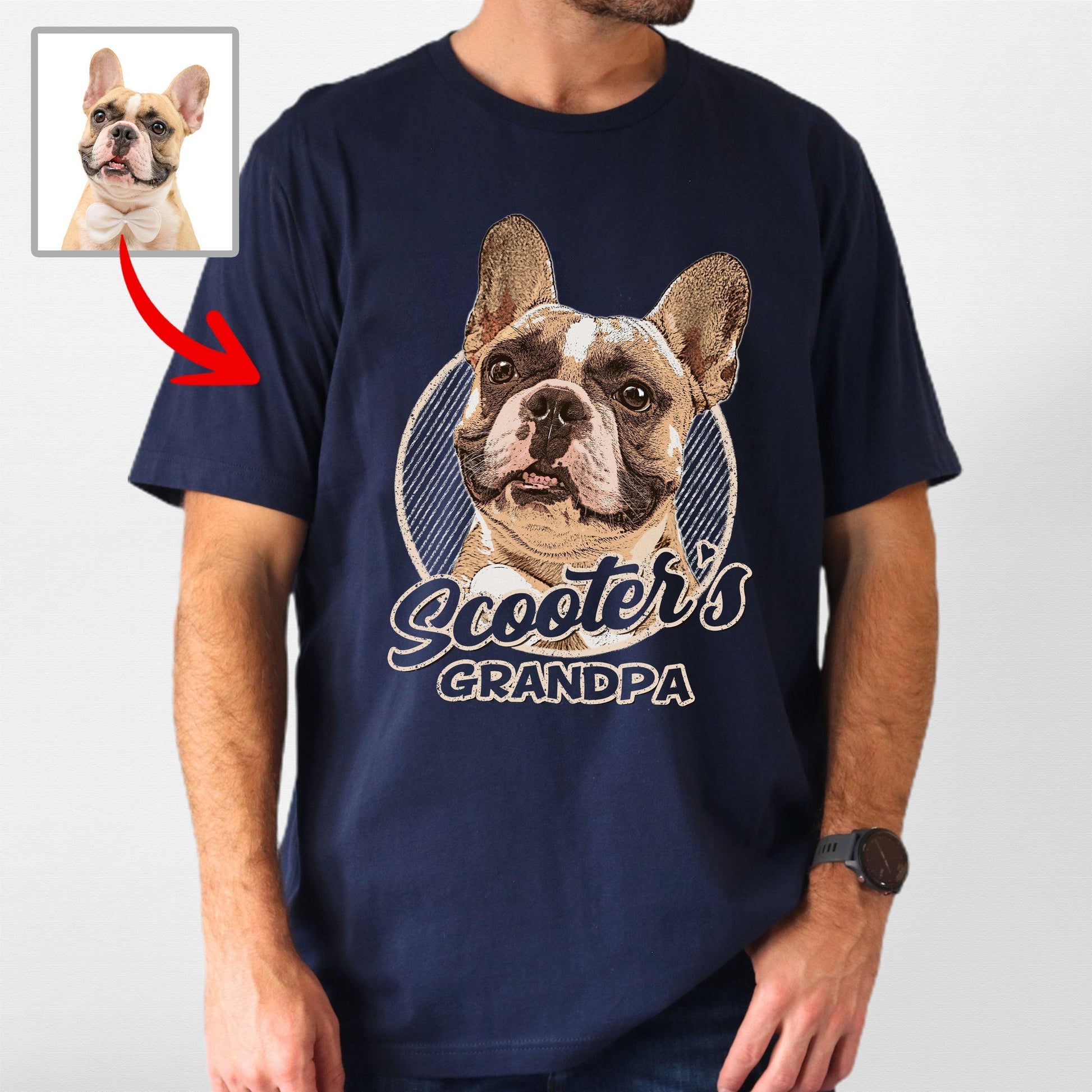 Vintage Custom Dog Portrait Bella Canvas Tee, custom pet portrait gift for pet lovers (view 9)