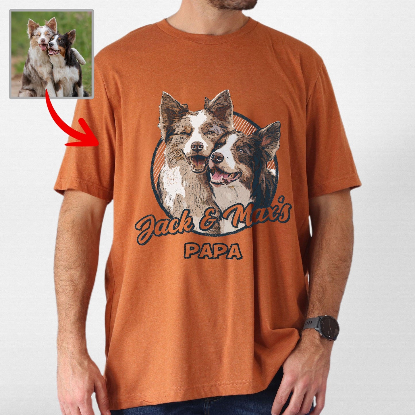 Vintage Custom Dog Portrait Bella Canvas Tee, custom pet portrait gift for pet lovers (view 10)