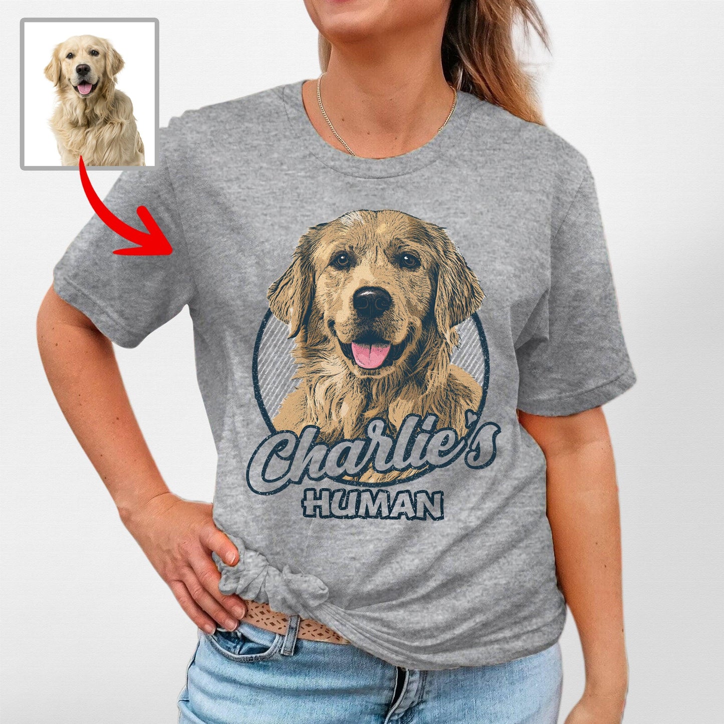 Vintage Custom Dogface Bella Canvas Tee for Moms, custom pet portrait gift for pet lovers