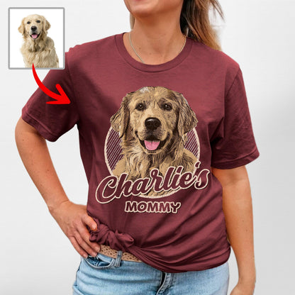 Vintage Custom Dogface Bella Canvas Tee for Moms, custom pet portrait gift for pet lovers (view 3)