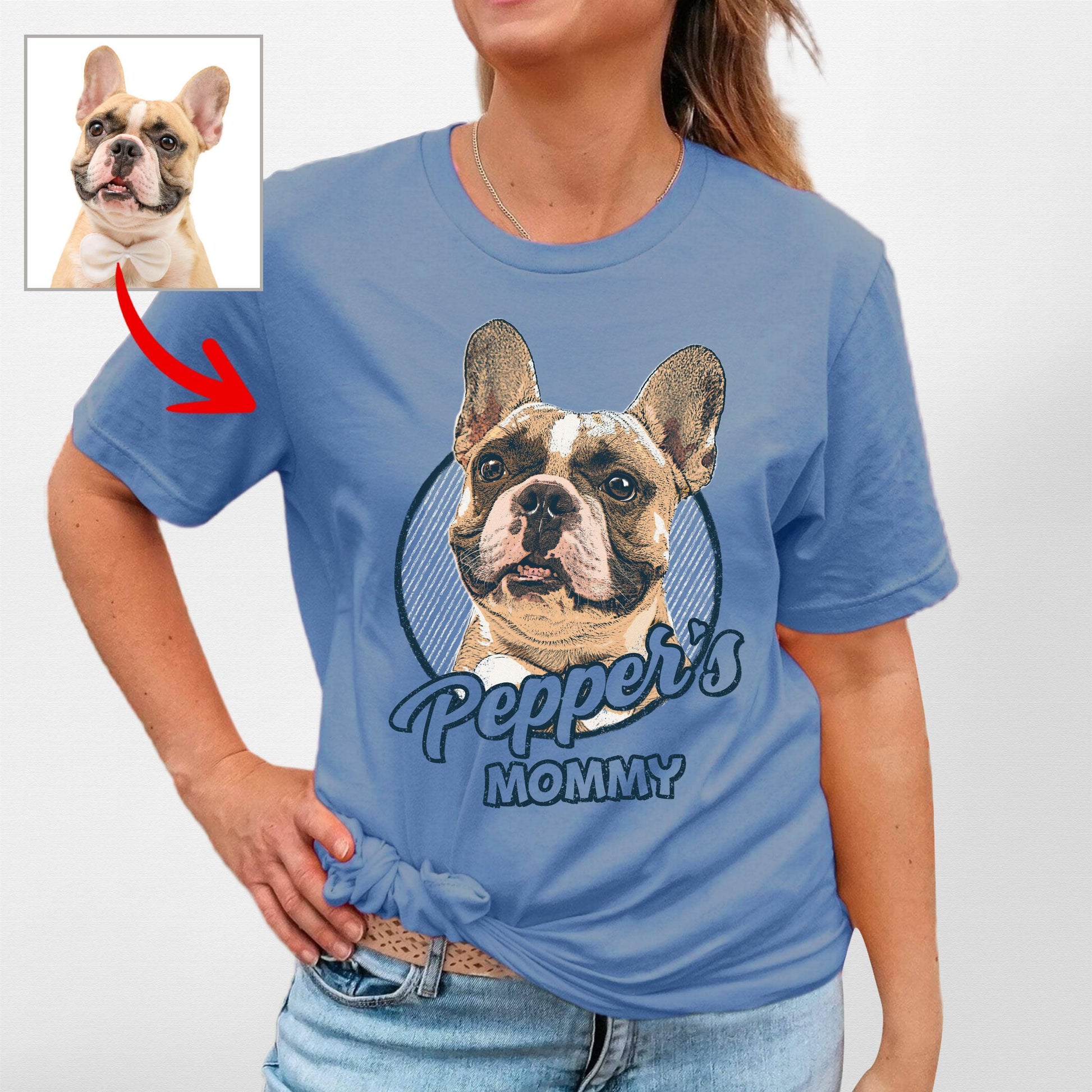Vintage Custom Dogface Bella Canvas Tee for Moms, custom pet portrait gift for pet lovers (view 6)