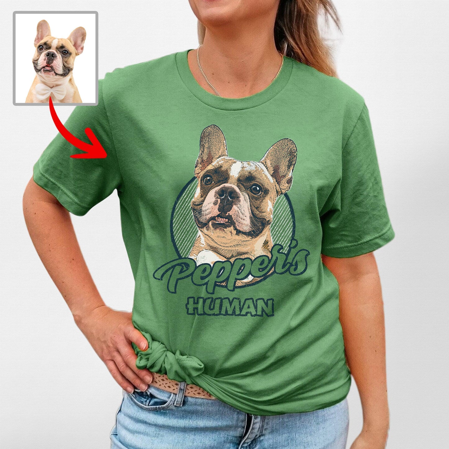 Vintage Custom Dogface Bella Canvas Tee for Moms, custom pet portrait gift for pet lovers (view 7)