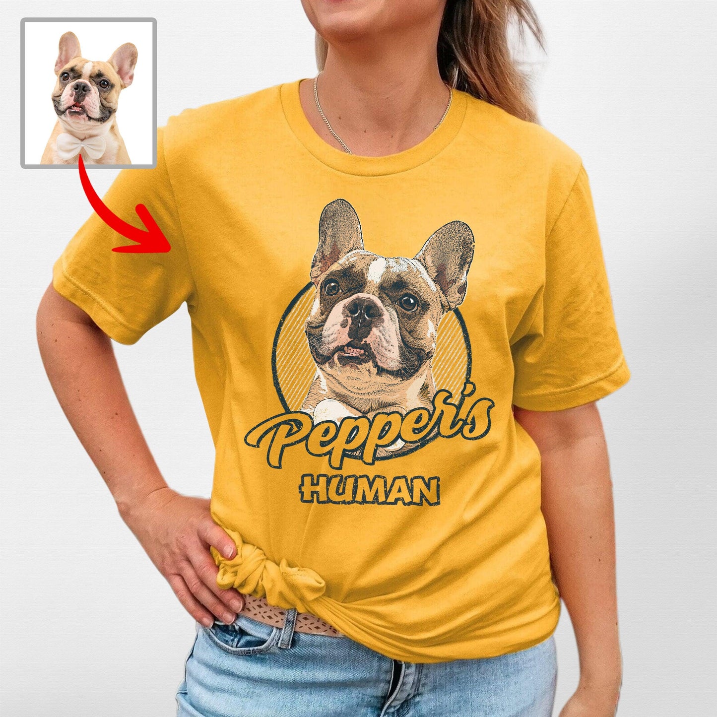 Vintage Custom Dogface Bella Canvas Tee for Moms, custom pet portrait gift for pet lovers (view 11)