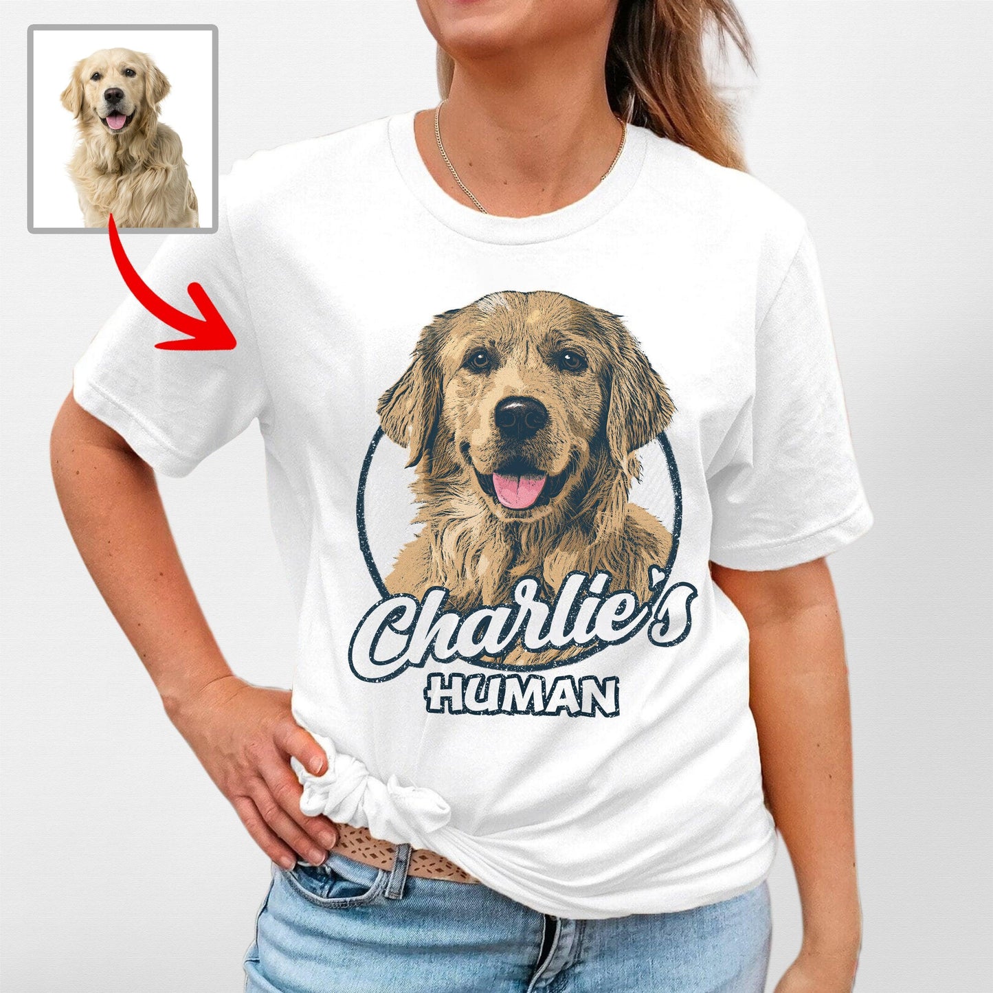 Vintage Custom Dogface Bella Canvas Tee for Moms, custom pet portrait gift for pet lovers (view 9)