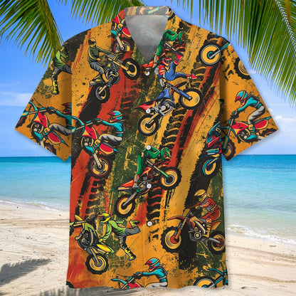 Vintage Dirt Bike Racing Funny Art Hawaiian Shirt, custom shirt gift for men