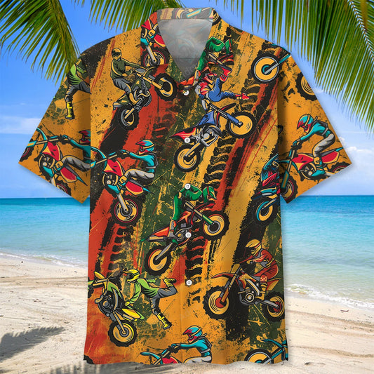 Vintage Dirt Bike Racing Funny Art Hawaiian Shirt, custom shirt gift for men