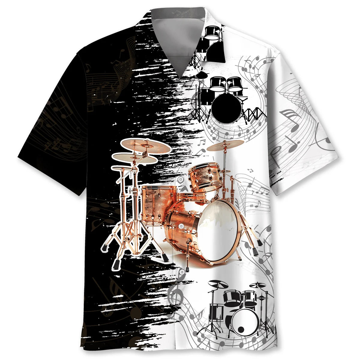 Vintage Drum Black and White Hawaiian Shirt, custom shirt gift for men