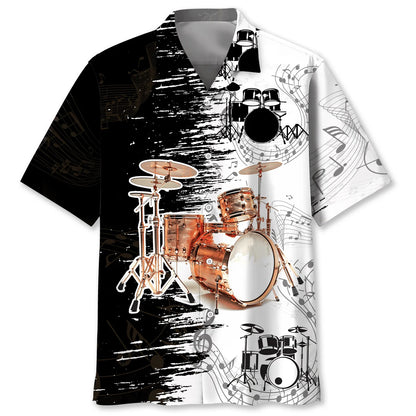 Vintage Drum Black and White Hawaiian Shirt, custom shirt gift for men