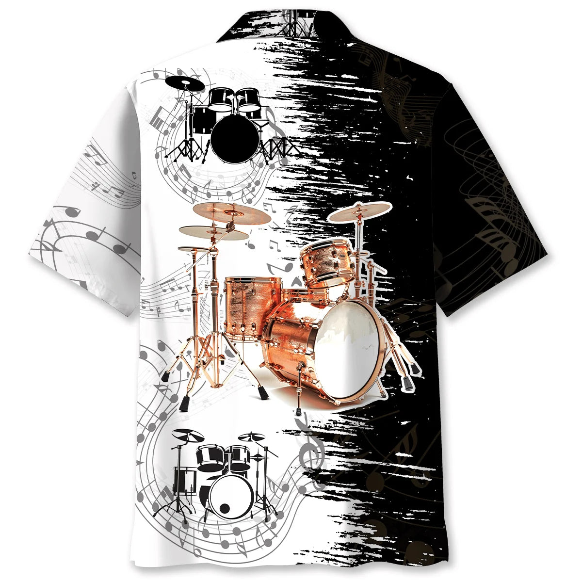Vintage Drum Black and White Hawaiian Shirt, custom shirt gift for men (view 2)