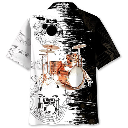 Vintage Drum Black and White Hawaiian Shirt, custom shirt gift for men (view 2)