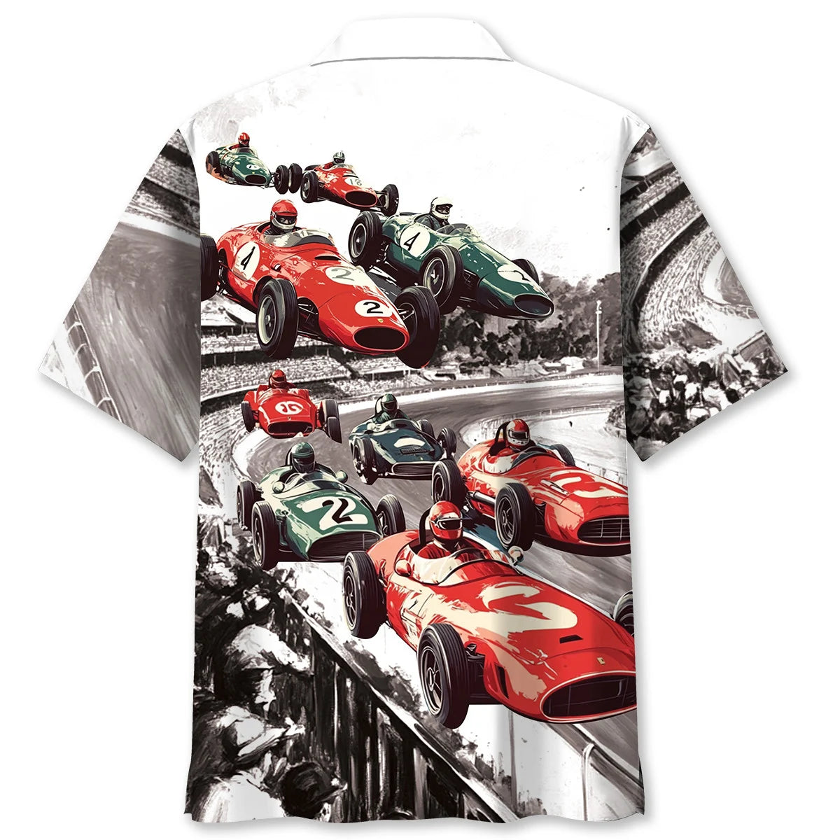 Vintage European Racing Black White Hawaiian Shirt, custom shirt gift for men (view 2)