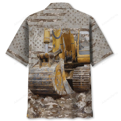 Vintage Excavator Hawaiian Shirt, custom shirt gift for men (view 2)