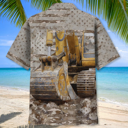 Vintage Excavator Hawaiian Shirt, custom shirt gift for men (view 3)