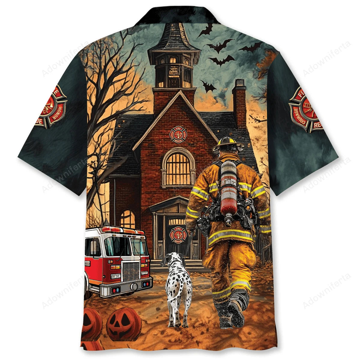 Vintage Firefighter Halloween Night Art Hawaiian Shirt, custom shirt gift for men (view 2)