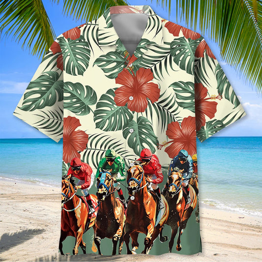 Vintage Flower Horse Racing Hawaiian Shirt, custom shirt gift for men