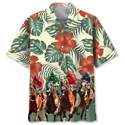 Vintage Flower Horse Racing Hawaiian Shirt, custom shirt gift for men (view 2)