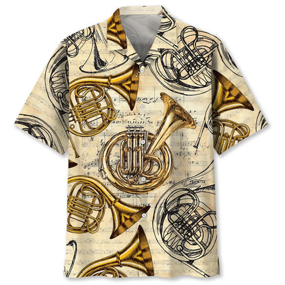 Vintage French Horn Brass Hawaiian Shirt, custom shirt gift for men