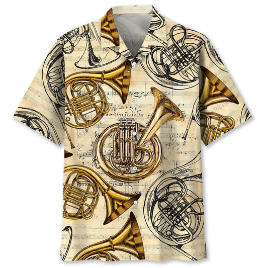 Vintage French Horn Brass Hawaiian Shirt, custom shirt gift for men