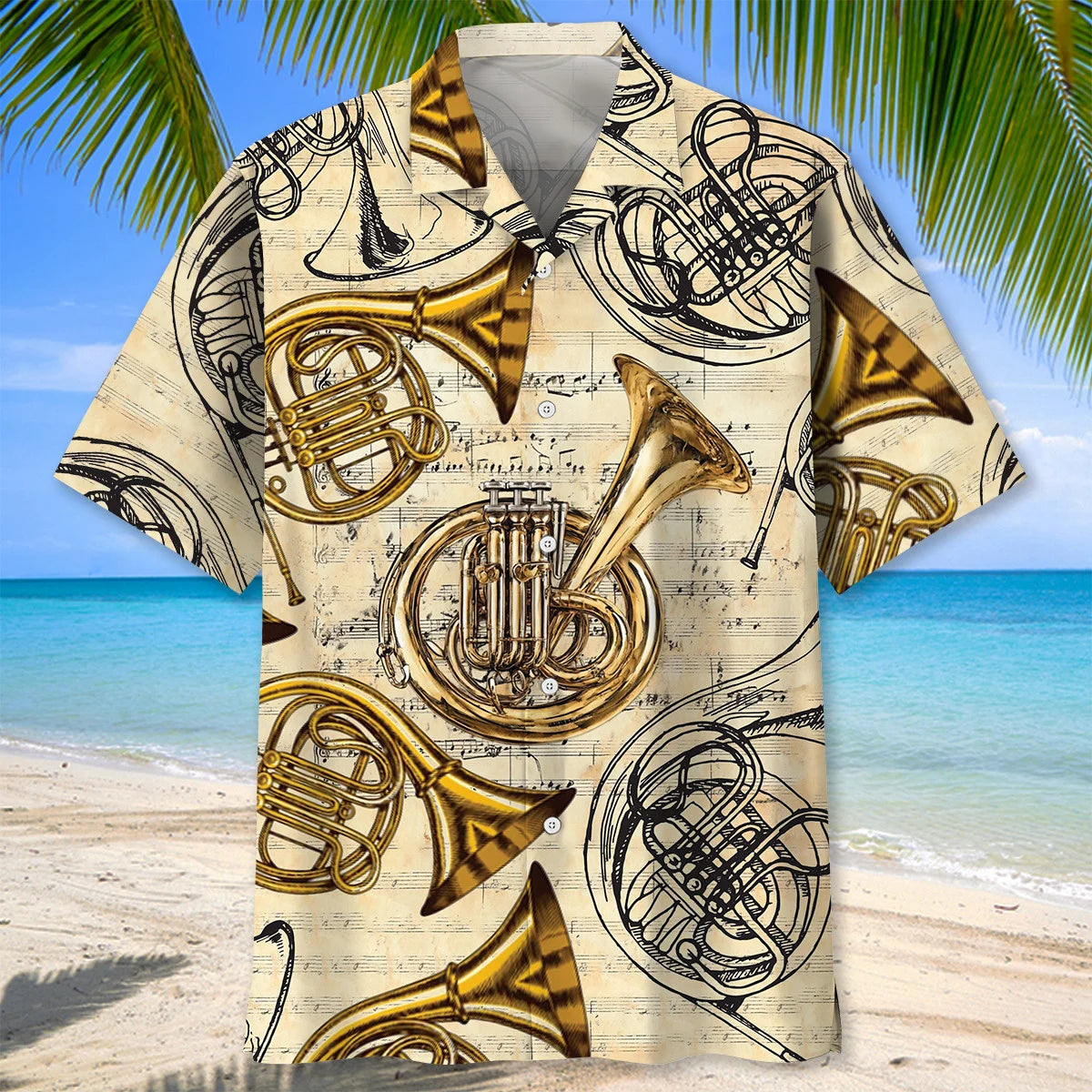 Vintage French Horn Brass Hawaiian Shirt, custom shirt gift for men (view 3)
