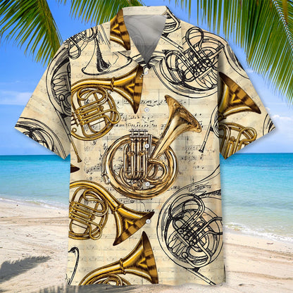 Vintage French Horn Brass Hawaiian Shirt, custom shirt gift for men (view 3)
