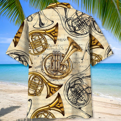 Vintage French Horn Brass Hawaiian Shirt, custom shirt gift for men (view 4)