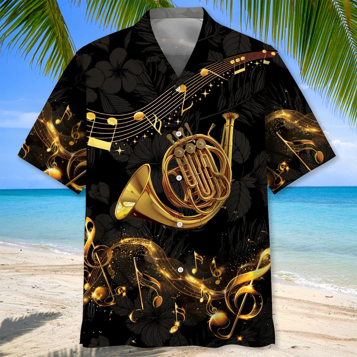 Vintage French Horn Hawaiian Shirt, custom shirt gift for men (view 3)