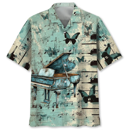 Vintage Grand Piano Butterfly Hawaiian Shirt, custom shirt gift for men