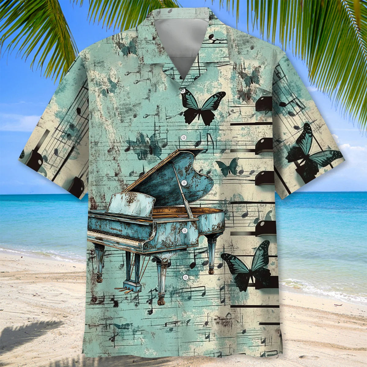 Vintage Grand Piano Butterfly Hawaiian Shirt, custom shirt gift for men (view 3)