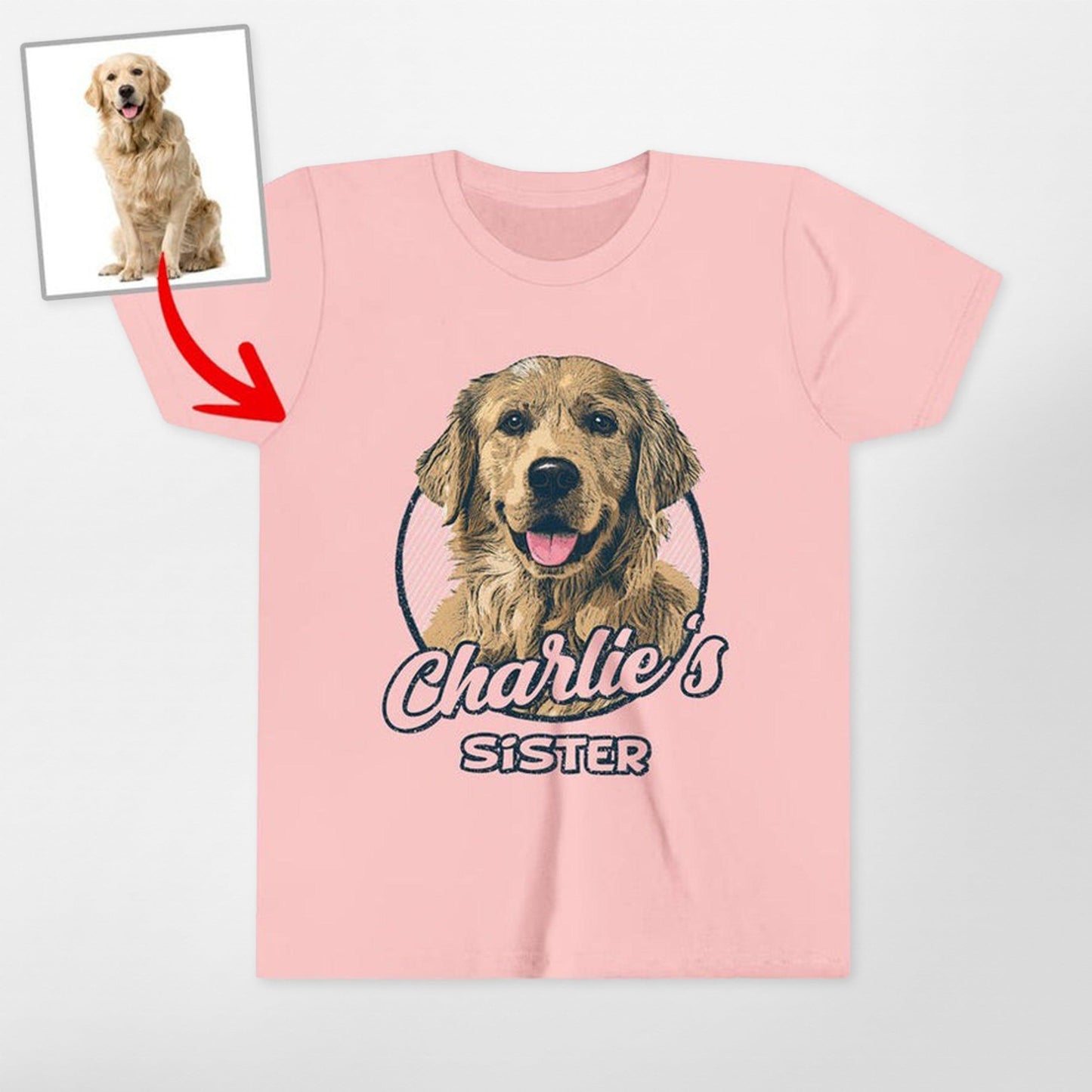 Vintage Graphic Custom Dog Kid S Shirt, custom pet portrait gift for pet lovers (view 5)