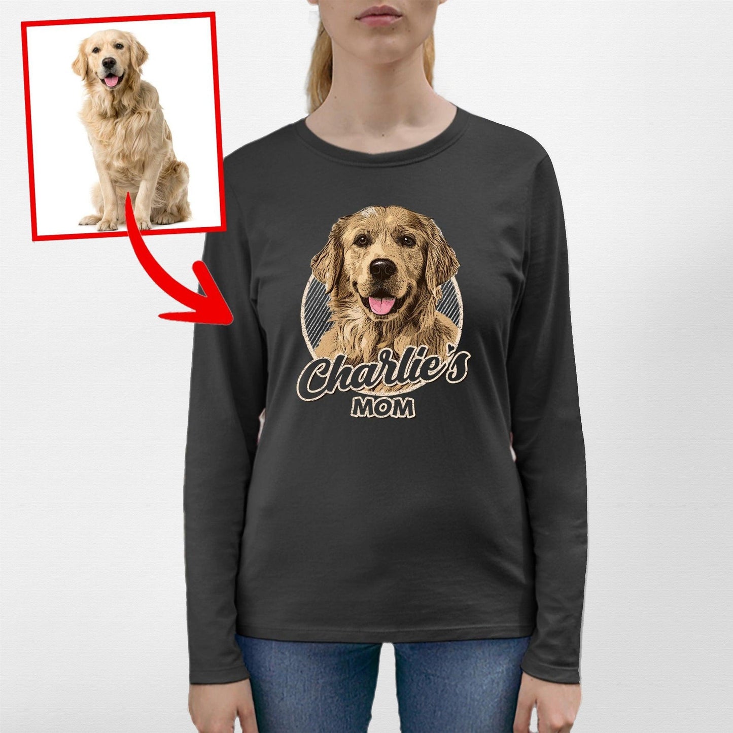 Vintage Graphic Custom Dogface Long Sleeve for Mom (view 2)