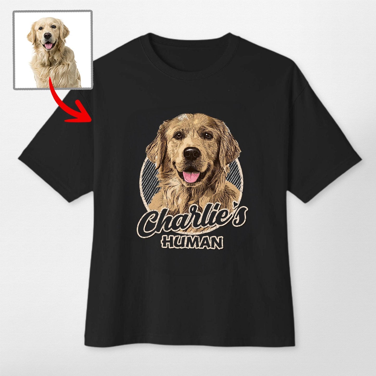Vintage Graphic Custom Dogface Oversized T-Shirt, custom pet portrait gift for pet lovers (view 2)