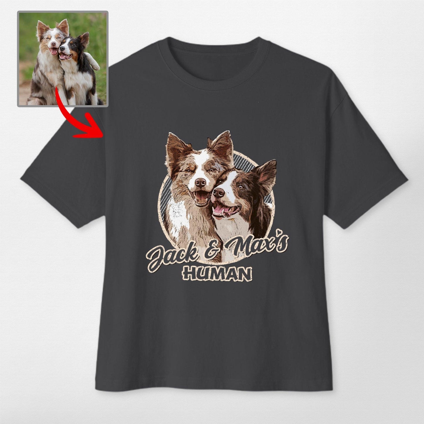 Vintage Graphic Custom Dogface Oversized T-Shirt, custom pet portrait gift for pet lovers (view 3)