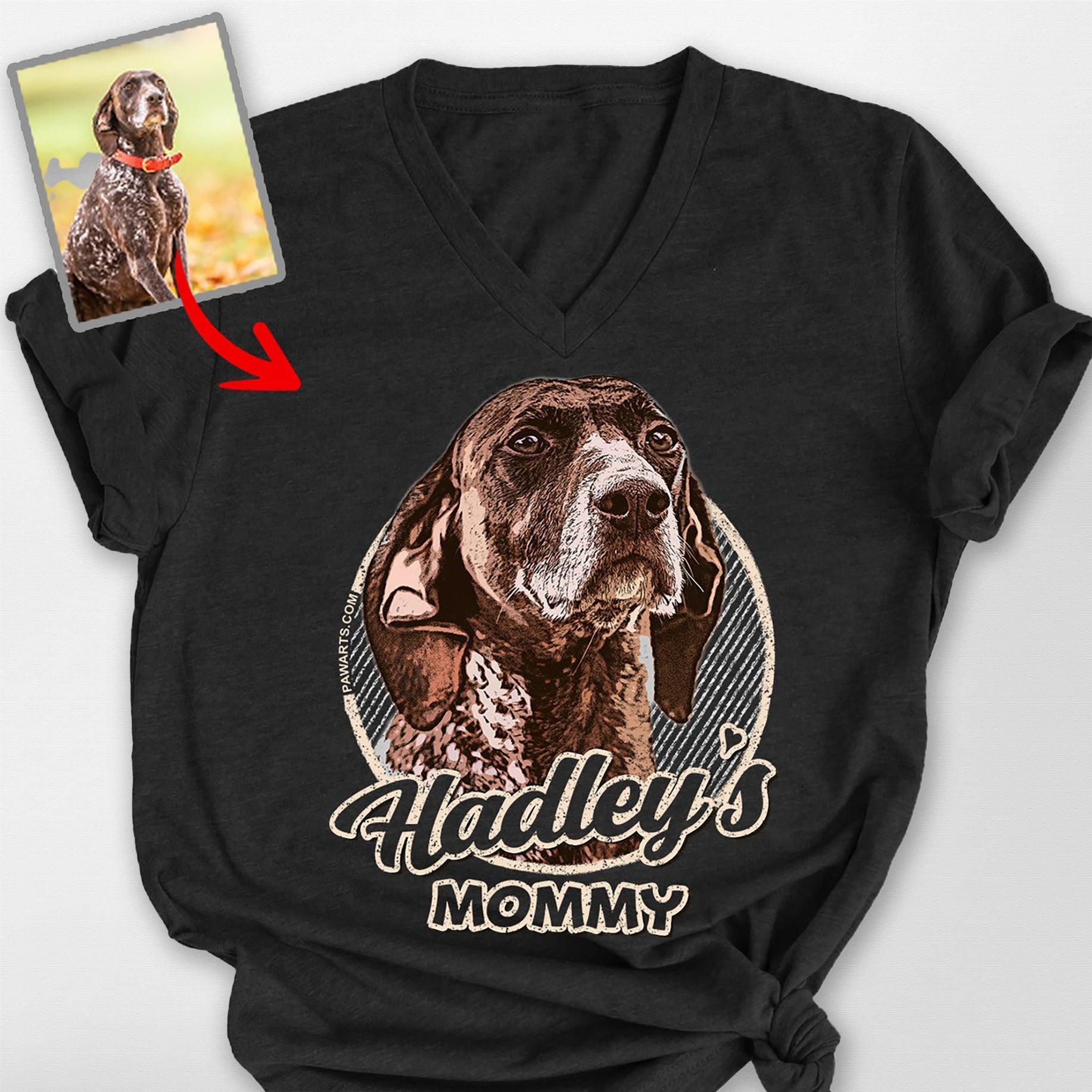 Vintage Graphic Custom Dogface V-Neck Shirt, custom pet portrait gift for pet lovers (view 2)