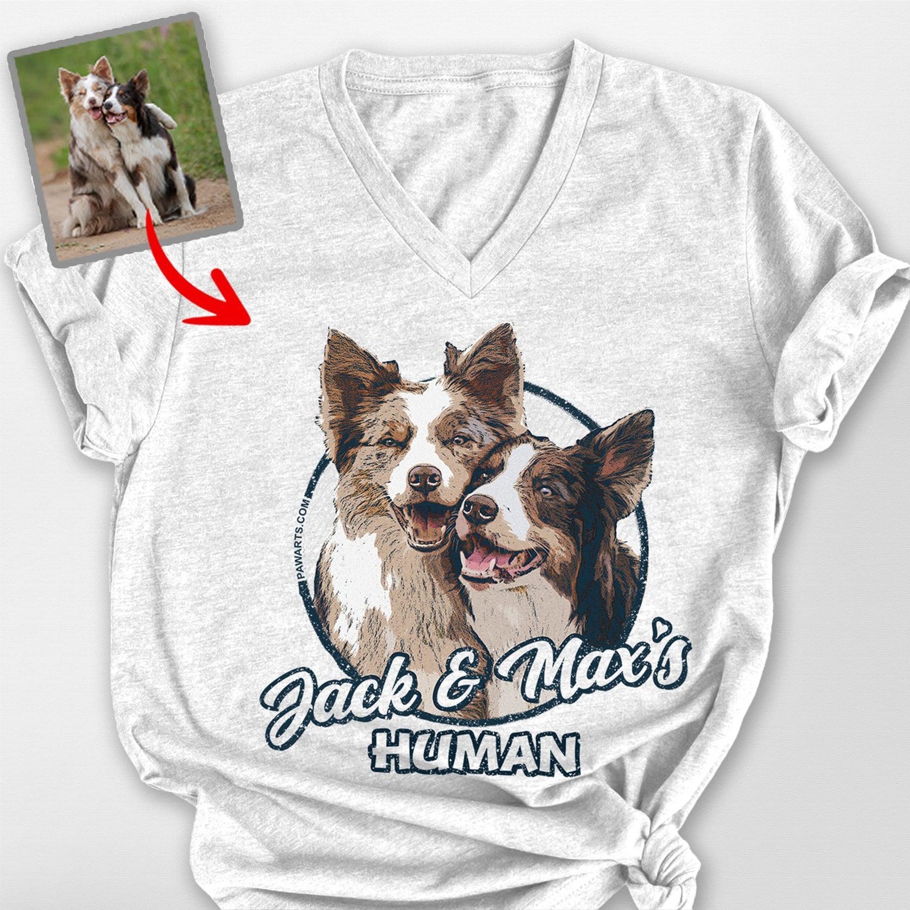 Vintage Graphic Custom Dogface V-Neck Shirt, custom pet portrait gift for pet lovers (view 4)
