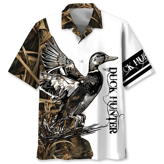Vintage Graphic Duck Hunting Hawaiian Shirt, custom shirt gift for men