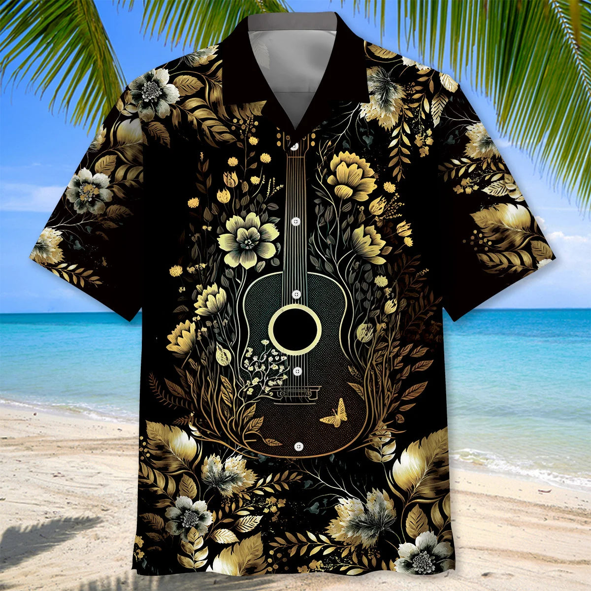 Vintage Guitarist Hawaiian Shirt, custom shirt gift for men (view 3)